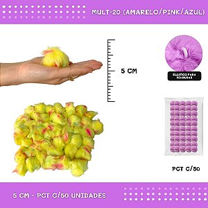 Pom Pom Pelucia - 50mm - Pct C/50 Unid. COR: MULT-20 (AMARELO/PINK/AZUL)
