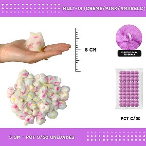 Pom Pom Pelucia - 50mm - Pct C/50 Unid. COR: MULT-19 (CREME/PINK/AMARELO)