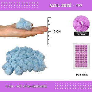 Pom Pom Pelucia - 50mm - Pct C/50 Unid. COR: AZUL-BEBE-177