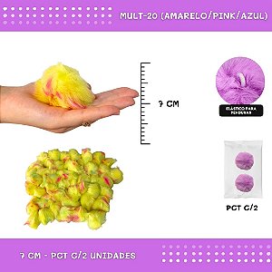 Pom Pom Pelucia - 70mm - Pct C/2 Unid. COR: MULT-20 (AMARELO/PINK/AZUL)