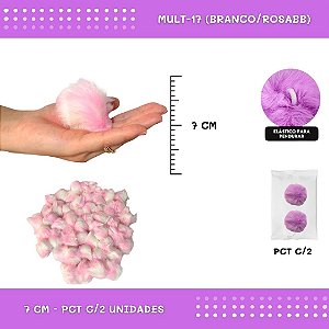 Pom Pom Pelucia - 70mm - Pct C/2 Unid. COR: MULT-17 (BRANCO/ROSABB)