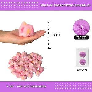 Pom Pom Pelucia - 70mm - Pct C/2 Unid. COR: MULT-16 (ROSA/PINK/AMARELO)