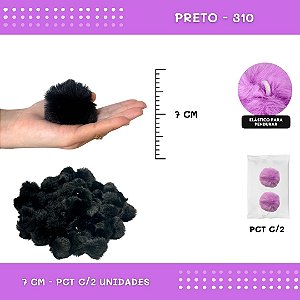 Pom Pom Pelucia - 70mm - Pct C/2 Unid. COR: PRETO-310
