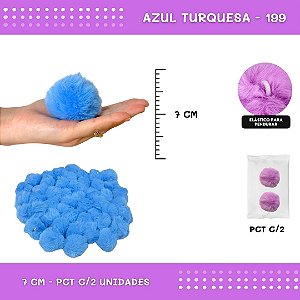Pom Pom Pelucia - 70mm - Pct C/2 Unid. COR: AZUL-TURQUESA-199
