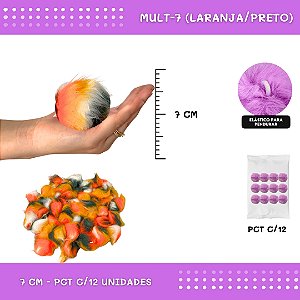 12 Unid. Pom Pom Pelucia - 70mm COR: MULT-7 (LARANJA/PRETO)