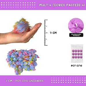 12 Unid. Pom Pom Pelucia - 70mm COR: MULT-4 (CORES PASTEIS 4)