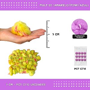 12 Unid. Pom Pom Pelucia - 70mm COR: MULT-20 (AMARELO/PINK/AZUL)