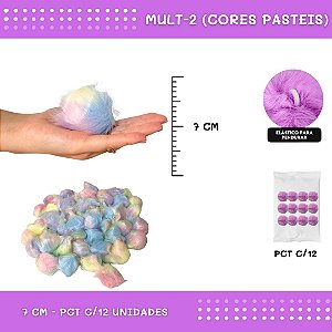 12 Unid. Pom Pom Pelucia - 70mm COR: MULT-2 (CORES PASTEIS)