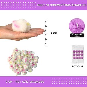 12 Unid. Pom Pom Pelucia - 70mm COR: MULT-19 (CREME/PINK/AMARELO)