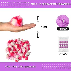 12 Unid. Pom Pom Pelucia - 70mm COR: MULT-13 (ROSA/PINK/BRANCO)