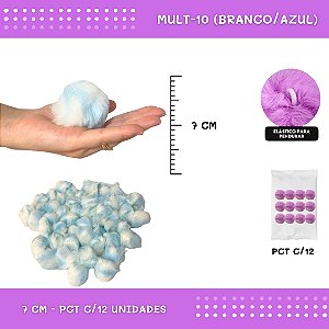 12 Unid. Pom Pom Pelucia - 70mm COR: MULT-10 (BRANCO/AZUL)