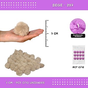 12 Unid. Pom Pom Pelucia - 70mm COR: BEGE-297