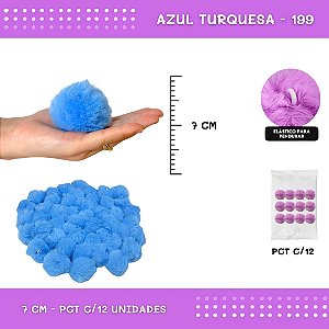 12 Unid. Pom Pom Pelucia - 70mm COR: AZUL-TURQUESA-199
