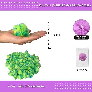 Pom Pom Pelucia - 70mm - Unidade COR: MULT-11 (VERDE/AMARELO/AZUL)
