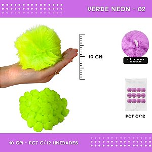 Pom Pom Pelucia - 100mm (10Cm) - Pct C/12 Unid. COR: VERDE-NEON-02