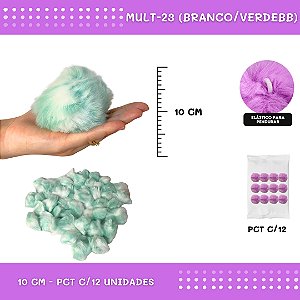 Pom Pom Pelucia - 100mm (10Cm) - Pct C/12 Unid. COR: MULT-23 (BRANCO/VERDEBB)