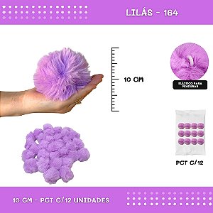 Pom Pom Pelucia - 100mm (10Cm) - Pct C/12 Unid. COR: LILAS-164