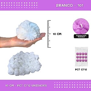 Pom Pom Pelucia - 100mm (10Cm) - Pct C/12 Unid. COR: BRANCO-101