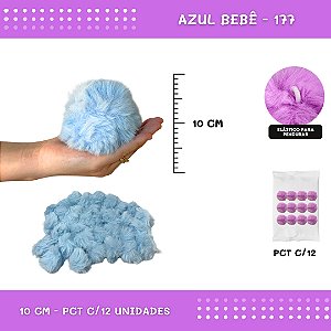 Pom Pom Pelucia - 100mm (10Cm) - Pct C/12 Unid. COR: AZUL-BEBE-177