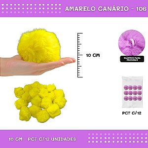 Pom Pom Pelucia - 100mm (10Cm) - Pct C/12 Unid. COR: AMARELO-CANARIO-106