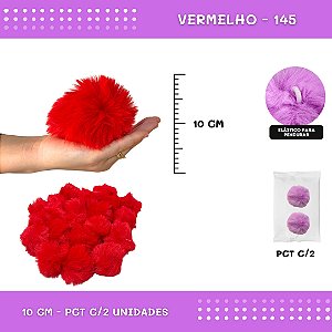 Pom Pom Pelucia - 100mm (10Cm) - Pct C/2 Unid. COR: VERMELHO-145