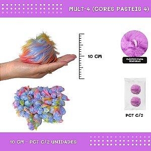 Pom Pom Pelucia - 100mm (10Cm) - Pct C/2 Unid. COR: MULT-4 (CORES PASTEIS 4)