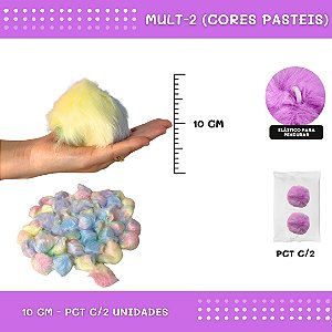 Pom Pom Pelucia - 100mm (10Cm) - Pct C/2 Unid. COR: MULT-2 (CORES PASTEIS)