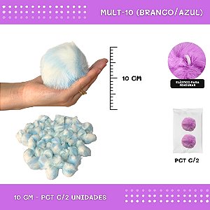 Pom Pom Pelucia - 100mm (10Cm) - Pct C/2 Unid. COR: MULT-10 (BRANCO/AZUL)
