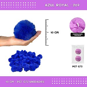 Pom Pom Pelucia - 100mm (10Cm) - Pct C/2 Unid. COR: AZUL-ROYAL-207