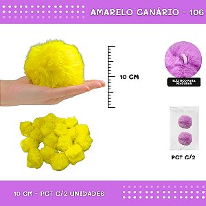 Pom Pom Pelucia - 100mm (10Cm) - Pct C/2 Unid. COR: AMARELO-CANARIO-106