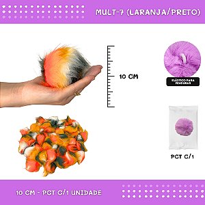 Pom Pom Pelucia - 100mm (10Cm) - Unidade COR: MULT-7 (LARANJA/PRETO)