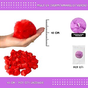 Pom Pom Pelucia - 100mm (10Cm) - Unidade COR: MULT-24 (VERM/AMARELO/VERDE)