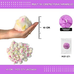 Pom Pom Pelucia - 100mm (10Cm) - Unidade COR: MULT-19 (CREME/PINK/AMARELO)
