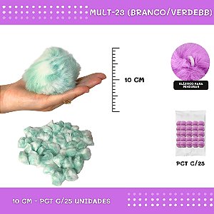 Pom Pom Pelucia C/Elastico - 100mm (10Cm) - Pct C/25 Unid. COR: MULT-23 (BRANCO/VERDEBB)