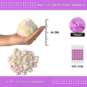 Pom Pom Pelucia C/Elastico - 100mm (10Cm) - Pct C/25 Unid. COR: MULT-19 (CREME/PINK/AMARELO)
