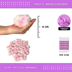 Pom Pom Pelucia C/Elastico - 100mm (10Cm) - Pct C/25 Unid. COR: MULT-17 (BRANCO/ROSABB)