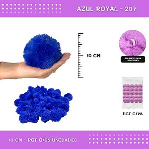 Pom Pom Pelucia C/Elastico - 100mm (10Cm) - Pct C/25 Unid. COR: AZUL-ROYAL-207