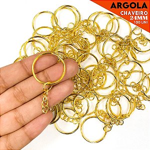 Argola De Chaveiro Reforçada- 24mm - Pct C/100 Unid. Cor:Ouro