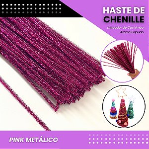 100 Haste De Chenille Limpador De Cachimbo Fios Artesanato 30cm Cor:Pink-Metalico