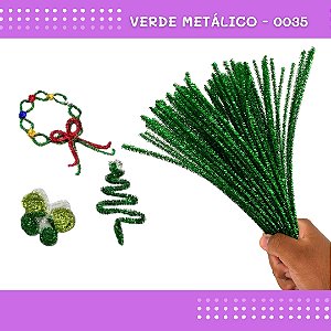 100 Haste De Chenille Limpador De Cachimbo Fios Artesanato 30cm Cor:Verde-Metalico