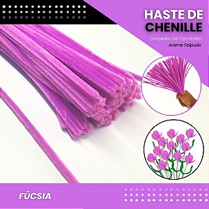 100 Haste De Chenille Limpador De Cachimbo Fios Artesanato 30cm Cor: Fucsia-06