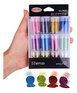 Kit Gliter Purpurina P/ Artesanato E Resina - C/12 Cores