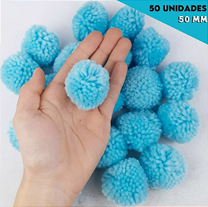 Pom Pom De Lã Fofinho - 50mm - Pct C/50 Unid. COR: AZUL-BEBE-177