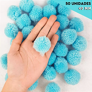 Pom Pom De Lã Fofinho - 40mm - Pct C/50 Unid. COR: AZUL-BEBE-177