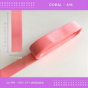 Fita de Gorgurão P/Laços - Nº5 (22mm) - COR:CORAL-816