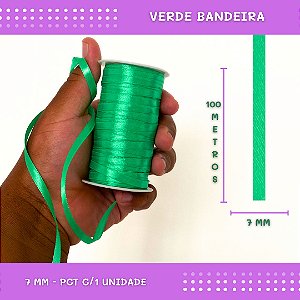 Fita de Cetim Lisa - 7mm - Rolo C/100 Metros COR: VERDE-BANDEIRA
