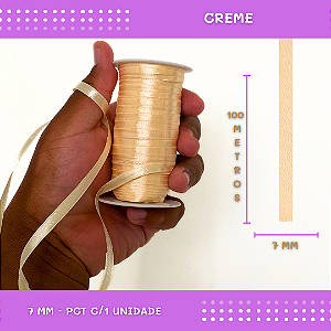 Fita de Cetim Lisa - 7mm - Rolo C/100 Metros COR: CREME