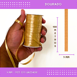 Fita de Cetim Lisa - 7mm - Rolo C/100 Metros COR: DOURADO