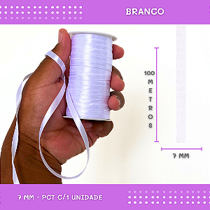Fita de Cetim Lisa - 7mm - Rolo C/100 Metros COR: BRANCO