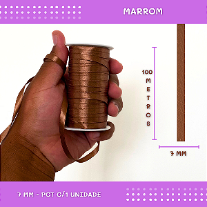 Fita de Cetim Lisa - 7mm - Rolo C/100 Metros COR: MARROM
